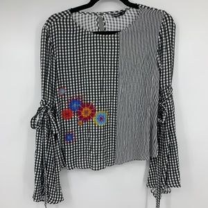 Desigual blouse XS large flowy bell sleeves black